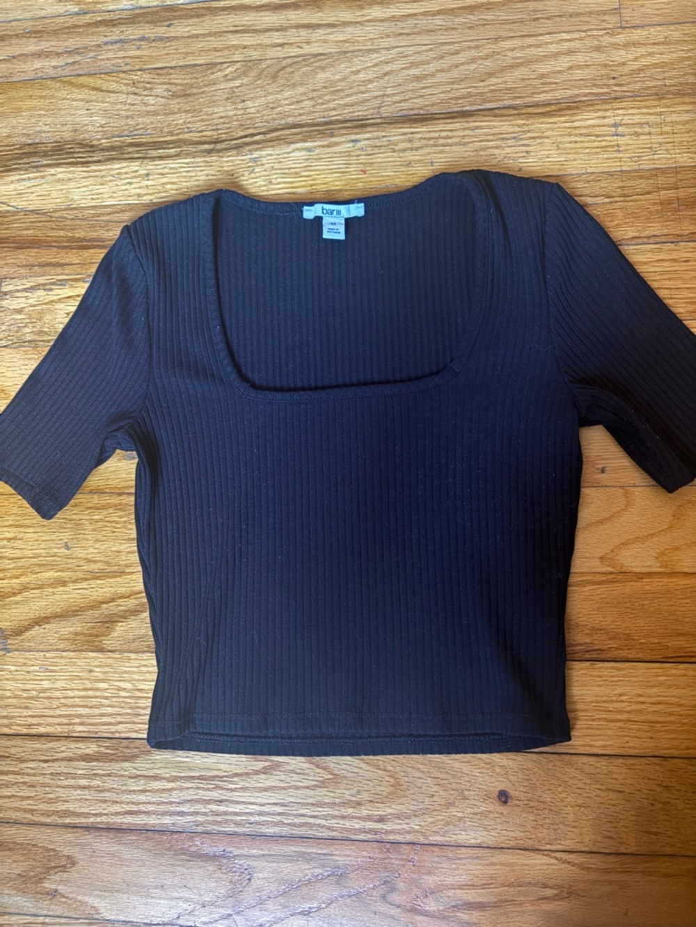 Bar III Black Ribbed Square-Neck Crop Top